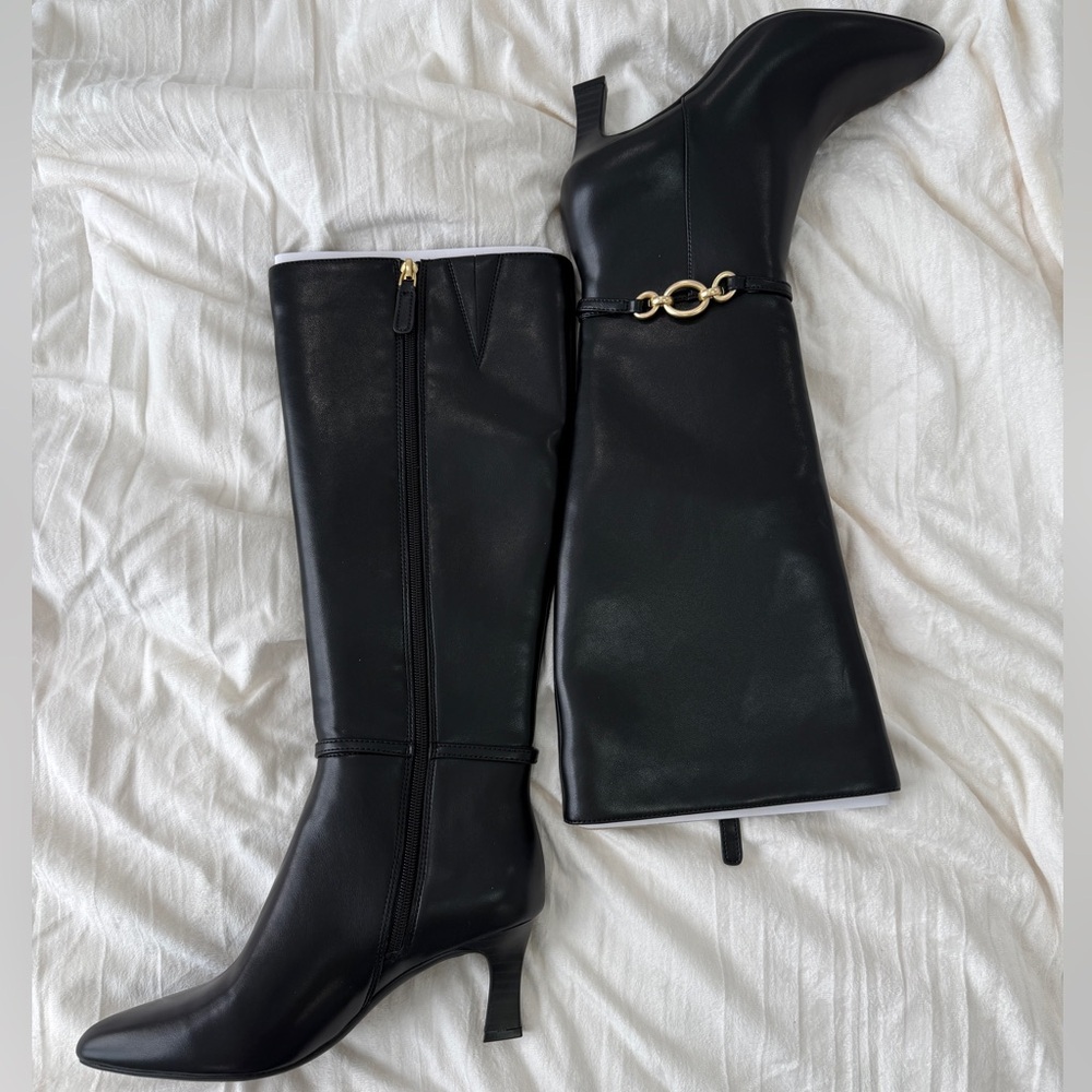 3/$30 Black Heeled Boots with Gold Accent